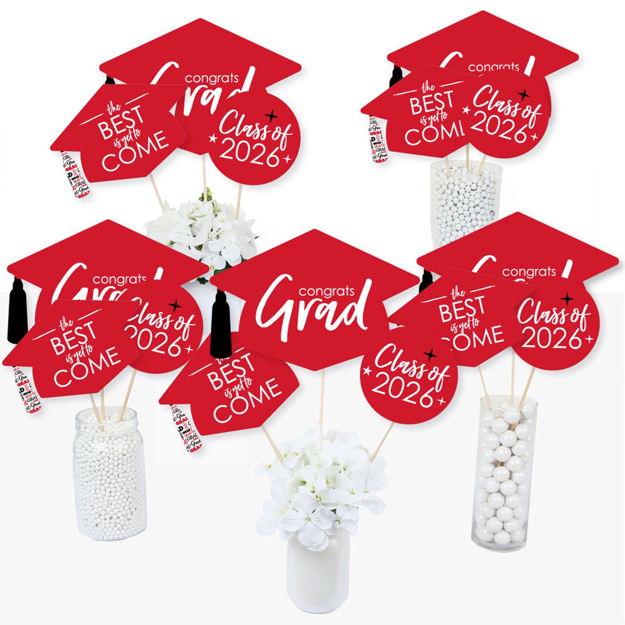 Big Dot of Happiness Red 2026 Graduation Party Centerpiece Sticks - Table Toppers - Set of 15
